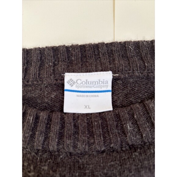 Columbia Sportswear Mens XL Brown Beige Striped Wool Blend Sweater Logo Sleeve - Picture 2 of 6